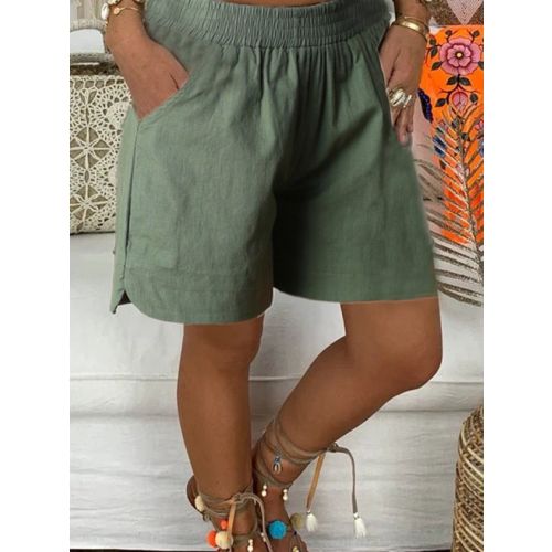 Vintage Plus Size Women Plain Pockets Casual Shorts