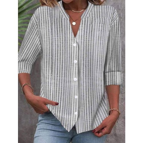 Loose Stand Collar Striped Casual Shirt