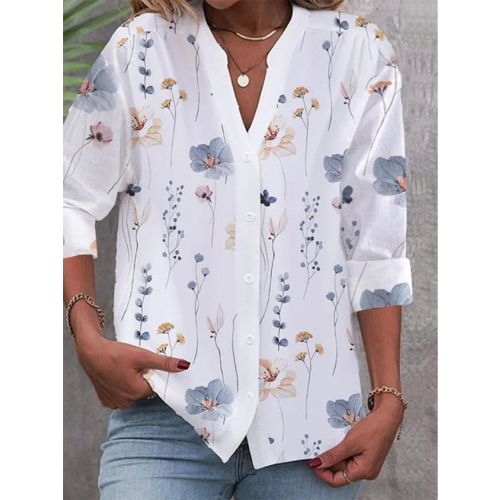 V Neck Shirt for Women Casual Loose Buttoned Blouse