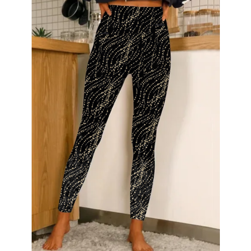 High elastic cropped pants with glittering printing Leggings