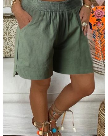 Vintage Plus Size Women Plain Pockets Casual Shorts