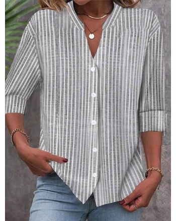 Loose Stand Collar Striped Casual Shirt