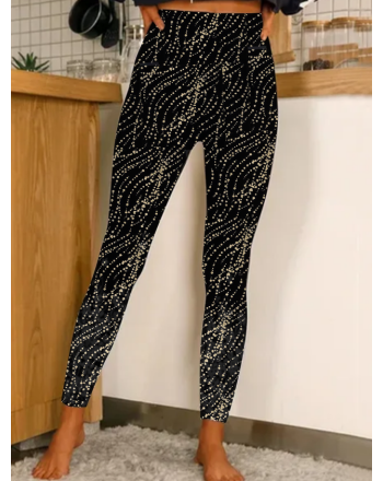 High elastic cropped pants with glittering printing Leggings