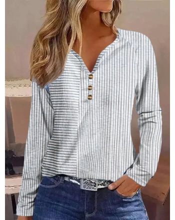 Casual Striped Loose V Neck T-Shirt